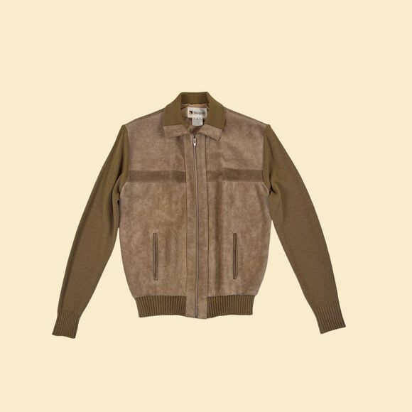 1970s XL leather jacket by Northgate, vintage knit & leather zip up mens jacket - Picture 1 of 9